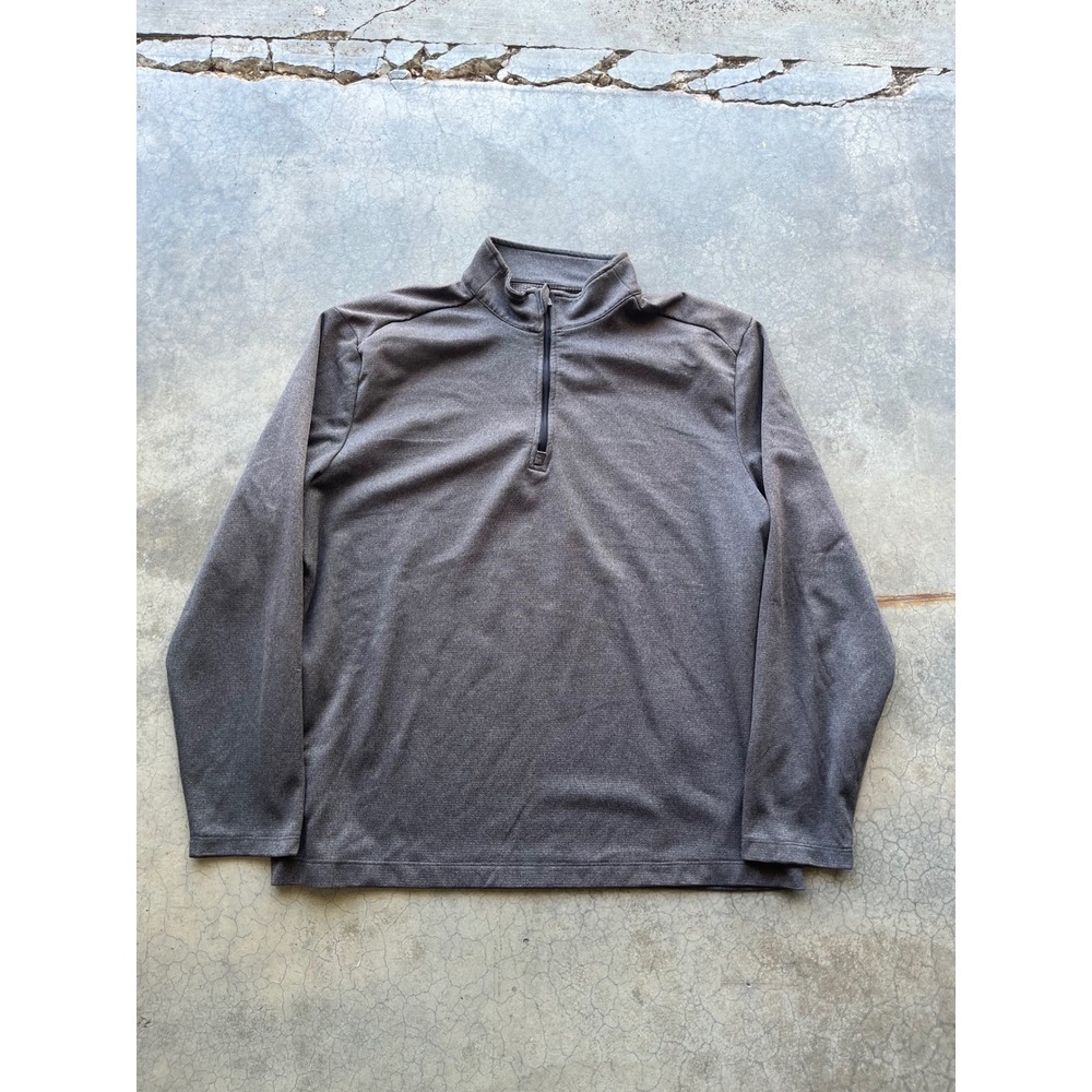 PGA Tour Mens Large Quarter Zip Pullover Heather Gray Waffle Knit Golf Sweater